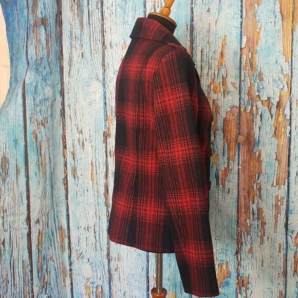 𝅺OLD Navy Wool Pea Coat Red and Navy Plaid - Picture 6 of 12